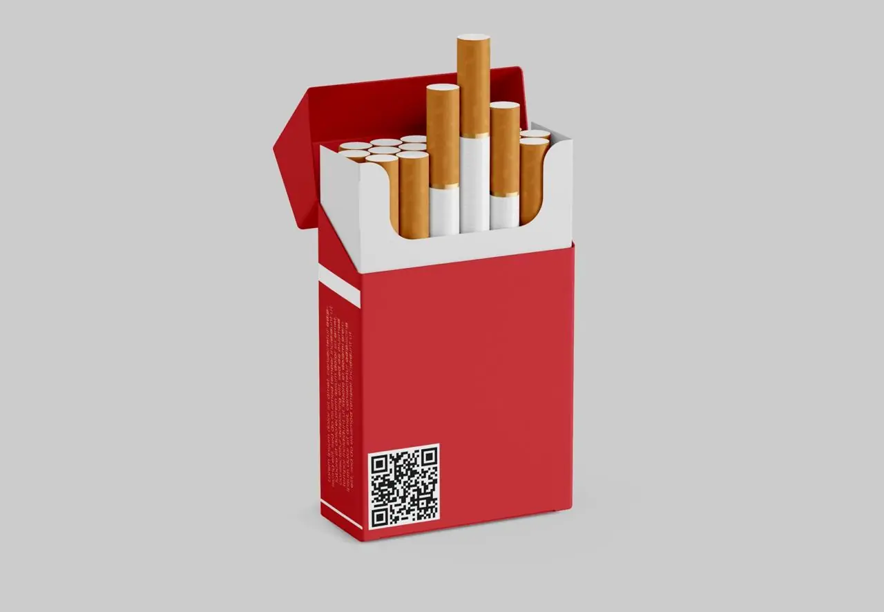 Product advertising example - cigarette pack with QR code